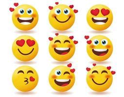 Emoji im Liebesgesichtsvektorsatz Gelbe Emojis in fröhlichen