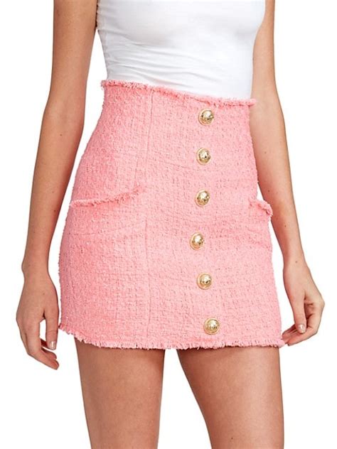 Balmain High Waist Buttoned Tweed Skirt Saksfifthavenue