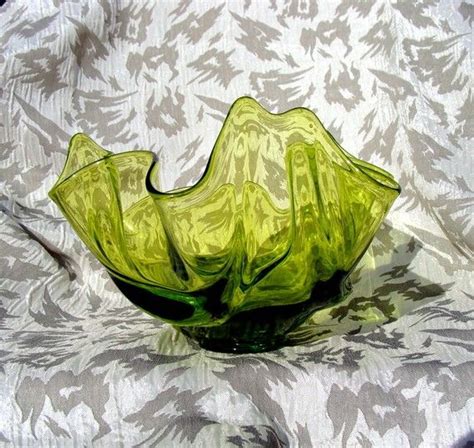 Vintage Deco Handkerchief Glass Vase Poss Viking Epic Green Etsy