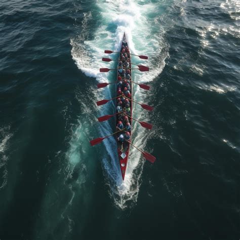 Prise De Vue A Rienne Capturant Des Rameurs Dans La Mer Affichant Une