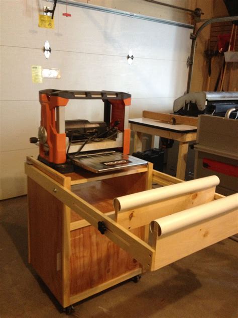 Mobile Planer Cart With Drawer And Outfeed Arms Woodworking Planer