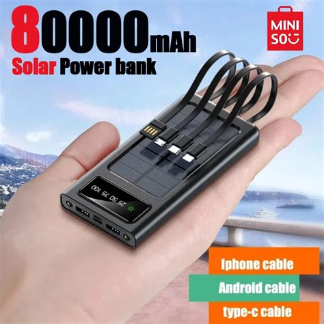 Miniso Banco De Energ A Solar De 80000mAh Cargador Solar Con Cables