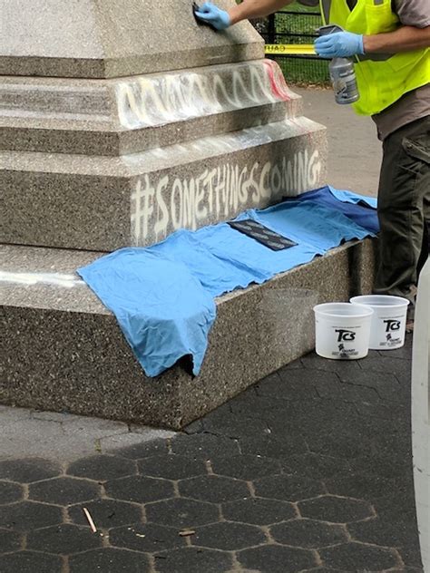 Columbus Statue Defaced With Blood Red Hands Hate Will Not Be