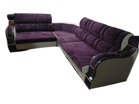 7 Seater Velvet Purple L Shape Wooden Sofa Set With Lounger At Rs