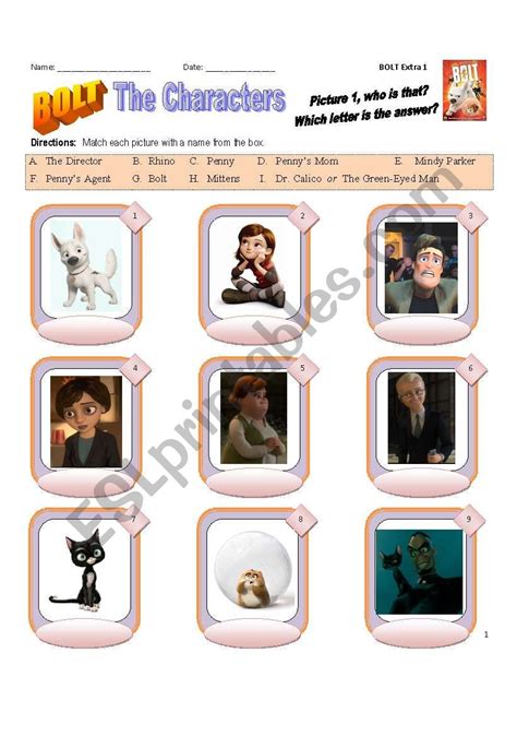 Bolt Extra1 The Characters - ESL worksheet by kba2s