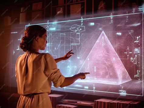 Premium AI Image | teacher teaching pyramids history in hologram map ai