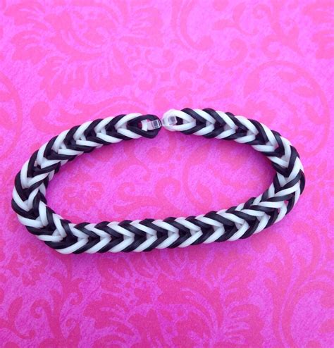 Black And White Rubber Band Bracelet Rainbow Loom Etsy