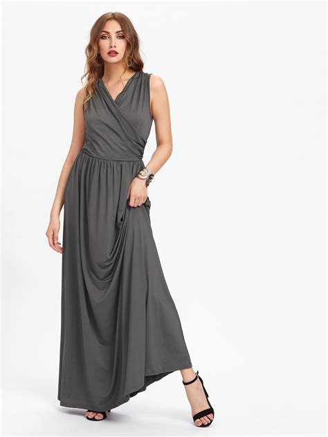 Surplice Neckline Full Length Dress SheIn Sheinside