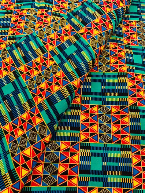 Sparkly African Fabric By The Yard Geometric Kente Print Etsy