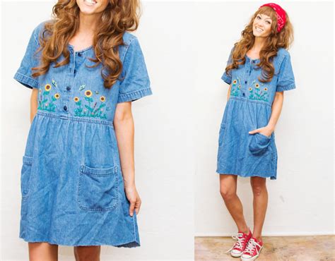 Sunflower Blue Denim Mini Dress Baby Doll Short Dress Jean