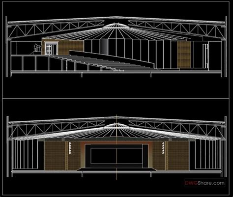 Concert Hall Plan Elevation Free Autocad Drawings In Autocad