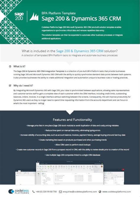 Sage 200 Microsoft Dynamics 365 Crm Integration Codeless Platforms