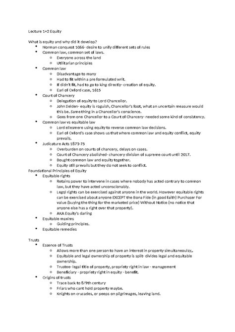 Lecture 1 And 2 Equity And Trusts Lecture 1 2 Equity What Is Equity