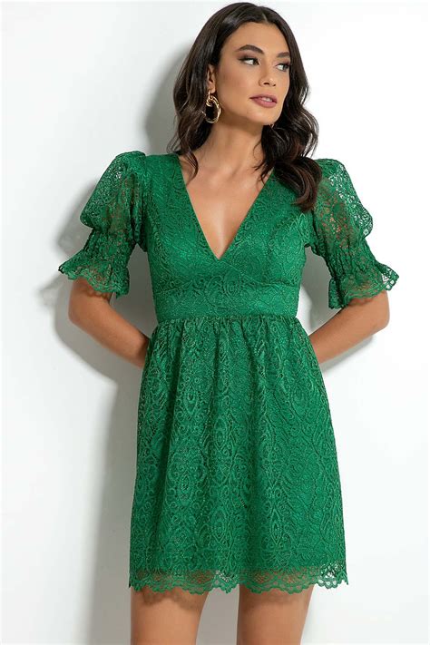 VESTIDO CURTO RENDA CORD VERDE