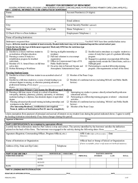 Fillable Online Perkins Deferment Form Kent State University Fax