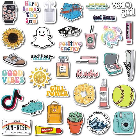 Cute Vsco Girl Aesthetic Stickers For Hydro Flask, Laptops 35 Pack ...