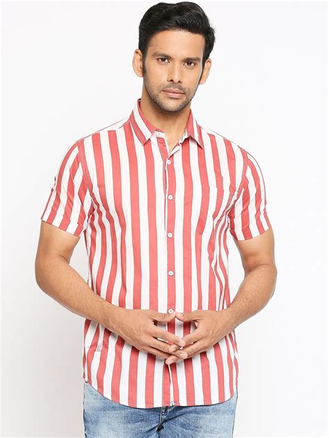 Buy Mufti Men Red Slim Fit Striped Casual Shirt Shirts For Men