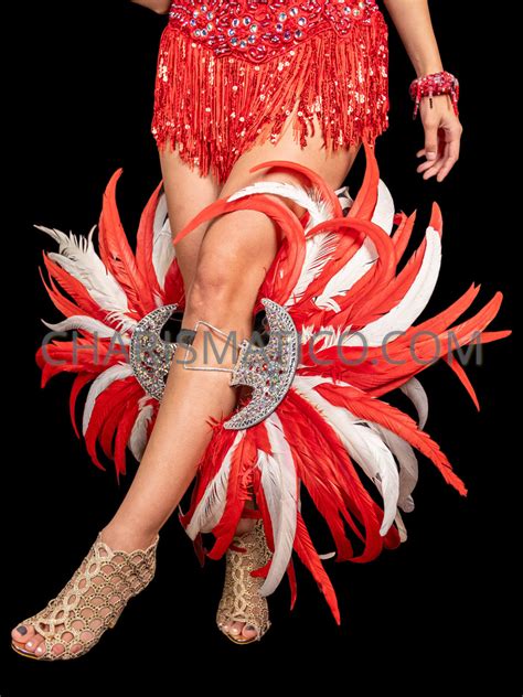 Fiery Red And White Feather Samba Leg Guards