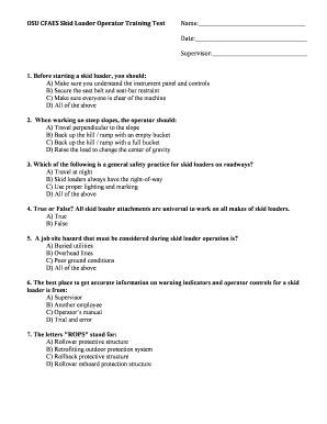 Fillable Online Agsafety Osu OSU CFAES Skid Loader Safety Training Test