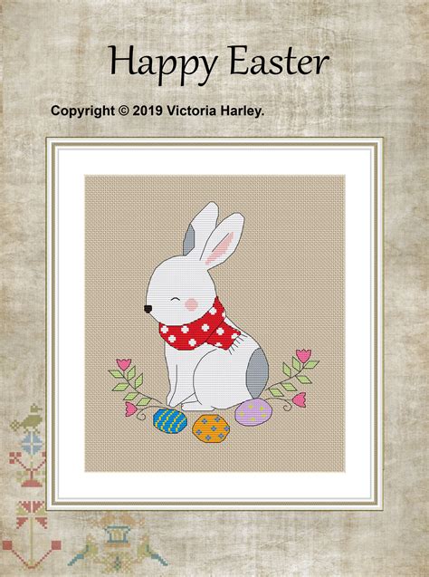 Cross Stitch Pattern Cute Happy Easter Bunny Counted Chart PDF Etsy