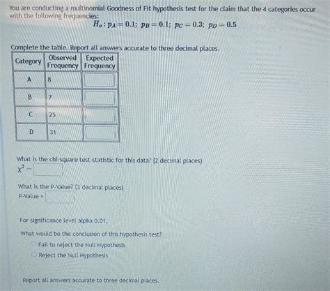 Solved You Are Conducting A Multinomial Goodness Of Fit