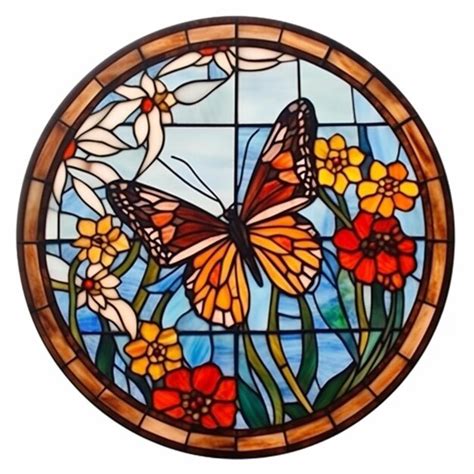 Premium Photo A Close Up Of A Stained Glass Window With A Butterfly Generative Ai