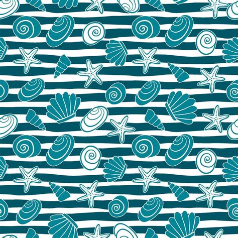 Different seashells and starfish on a striped background. 25265517 ...