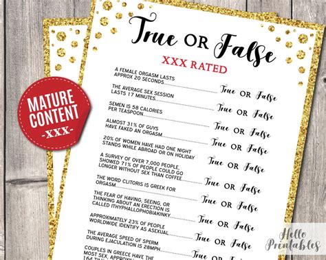 True Or False Sex X Rated Guess Bridal Shower Game Bachelorette Gold Glitter Instant Download