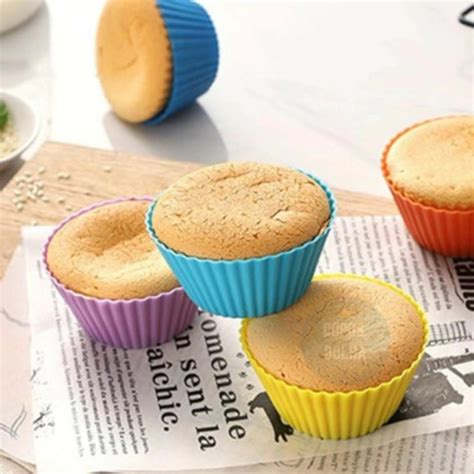 6 uni Forma de silicone cupcake forneável Colorida