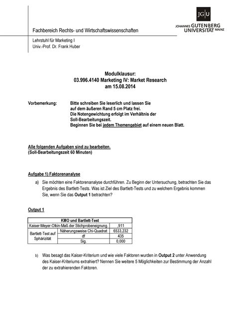 Market Research Klausur SS14 Fachbereich Rechts Und