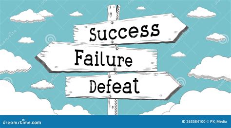 Success Failure Defeat Outline Signpost With Three Arrows Stock