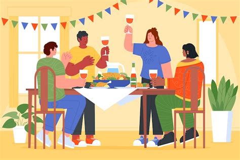 Free Vector | Hand drawn dinner party illustration