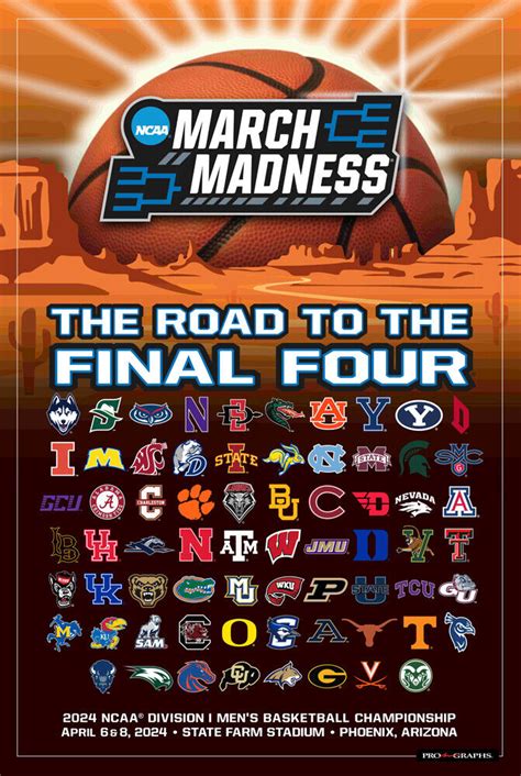 Ncaa Mens Basketball Tournament March Madness 2024 68 Team 24x36