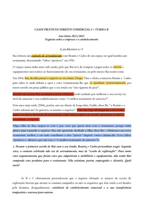 Caso Prático n º 3 e 4 O Estabelecimento Comercial CASOS PRÁTICOS