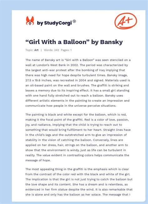 Girl With A Balloon By Bansky Free Essay Example