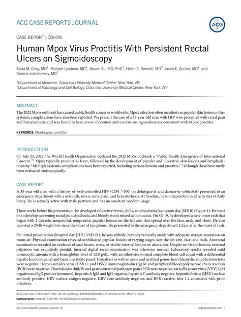 Pdf Human Mpox Virus Proctitis With Persistent Rectal Ulcers On