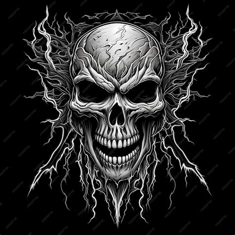 Premium Photo Skull And Lightning Bolt Tattoo Design Dark Art Illustration Isolated On Black