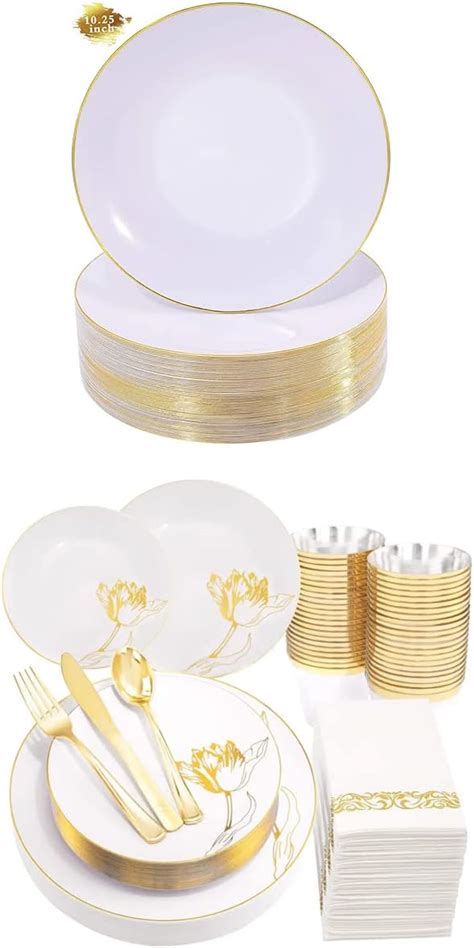 Amazon Nervure 100 Pieces Gold Plastic Plates 10 25inch Gold