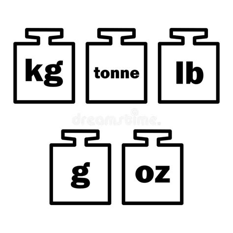 Masseneinheiten Kilogramm Tonne Pfund Gramm Oz Vektor Abbildung