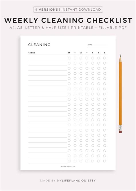 Weekly Cleaning Checklist Printable Cleaning Template Cleaning