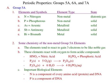 PPT - Periodic Properties: Groups 5A, 6A, and 7A Group 5A Elements and ...