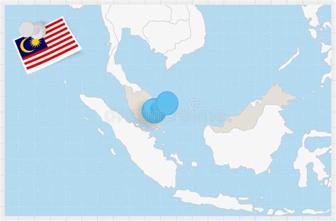 Map Of Malaysia With A Pinned Blue Pin Pinned Flag Of Malaysia Stock