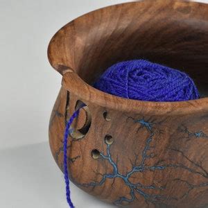 Handmade Yarn Bowl Wooden Lichtenberg Figure Resin Epoxy Rosewood