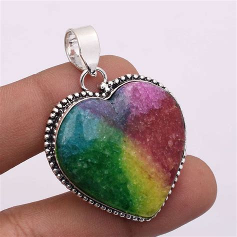 Arc En Ciel Solaire Quartz Pierre Pr Cieuse Main Pendentif Coeur Bijoux