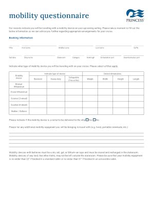 Princess Mobility Questionnaire Fill Online Printable Fillable