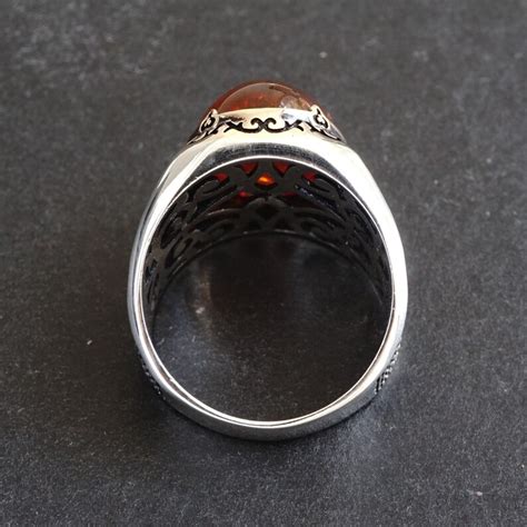 925 Sterling Silver Mens Ring Bakelite Amber Unique Handmade Etsy