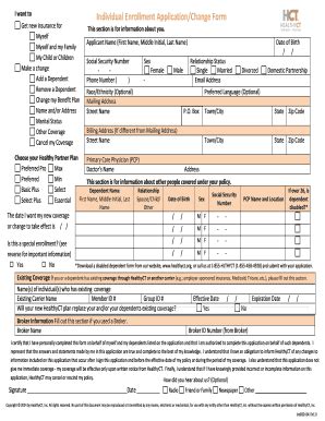 Fillable Online Individual Enrollment Application Change Form