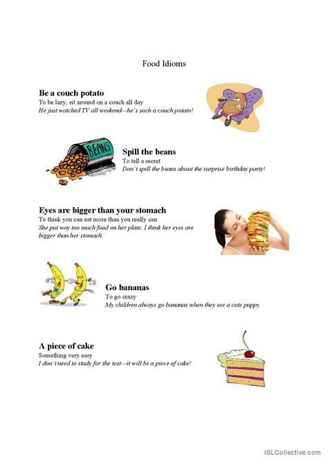 Food Idioms English ESL Worksheets Pdf Doc