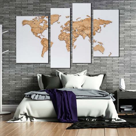 Abstract World Canvas Wall Art, Brown Map of Continents 4 Piece Canvas ...