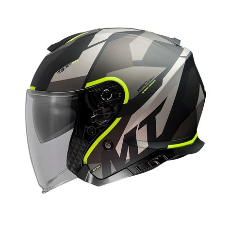 Casco Abierto Moto Mt Thunder Sv Jet A Amarillo Mate Doble Visor Talle L